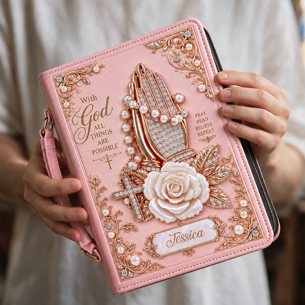 I Pray To God - Personalized Christian Leather Bible Cover Bag