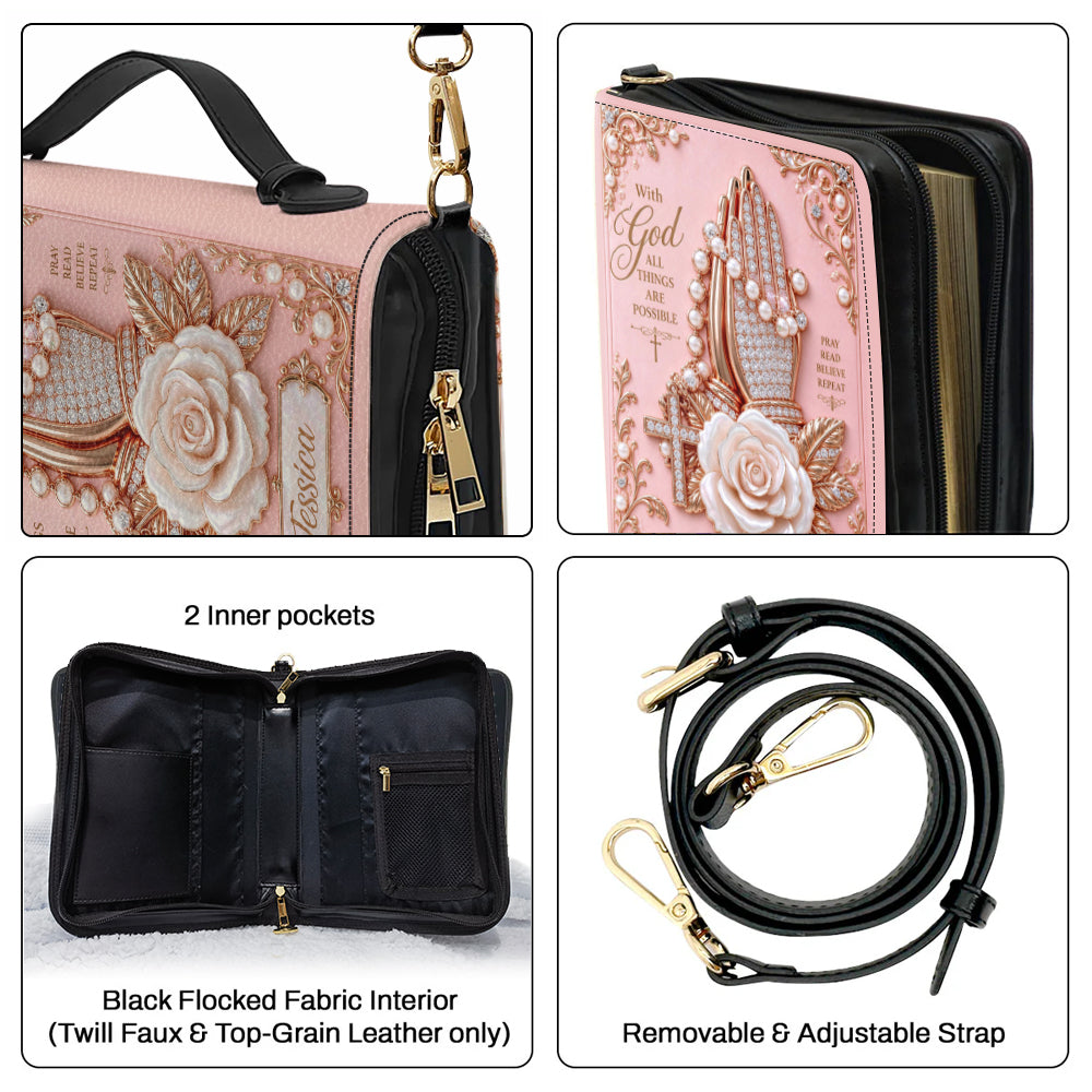 I Pray To God - Personalized Christian Leather Bible Cover Bag