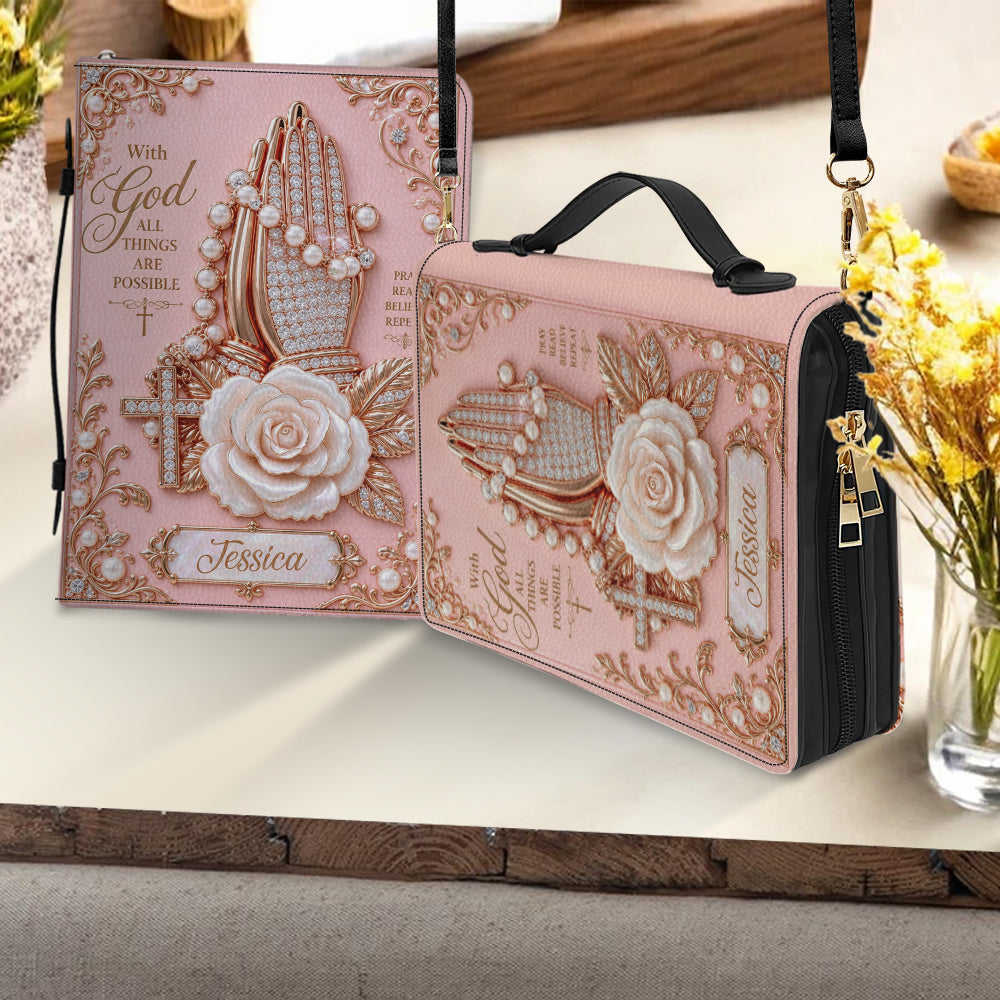 I Pray To God - Personalized Christian Leather Bible Cover Bag