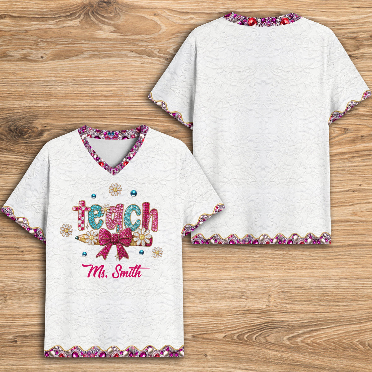 Teaching Is A Work Of heart - Personalized Teacher Fully Printed V-Neck T-Shirt