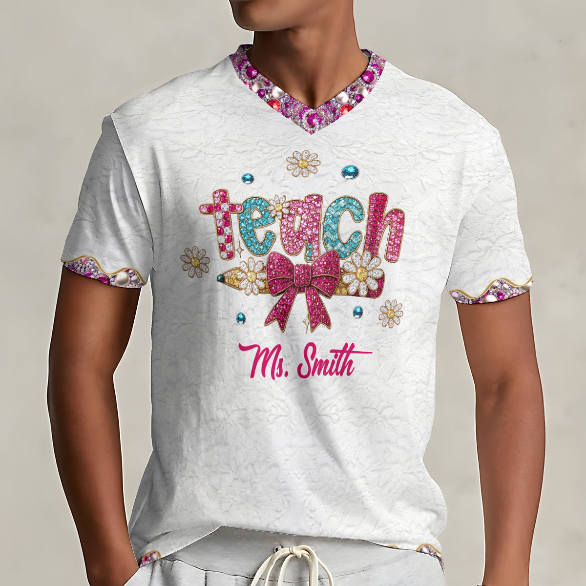 Teaching Is A Work Of heart - Personalized Teacher Fully Printed V-Neck T-Shirt