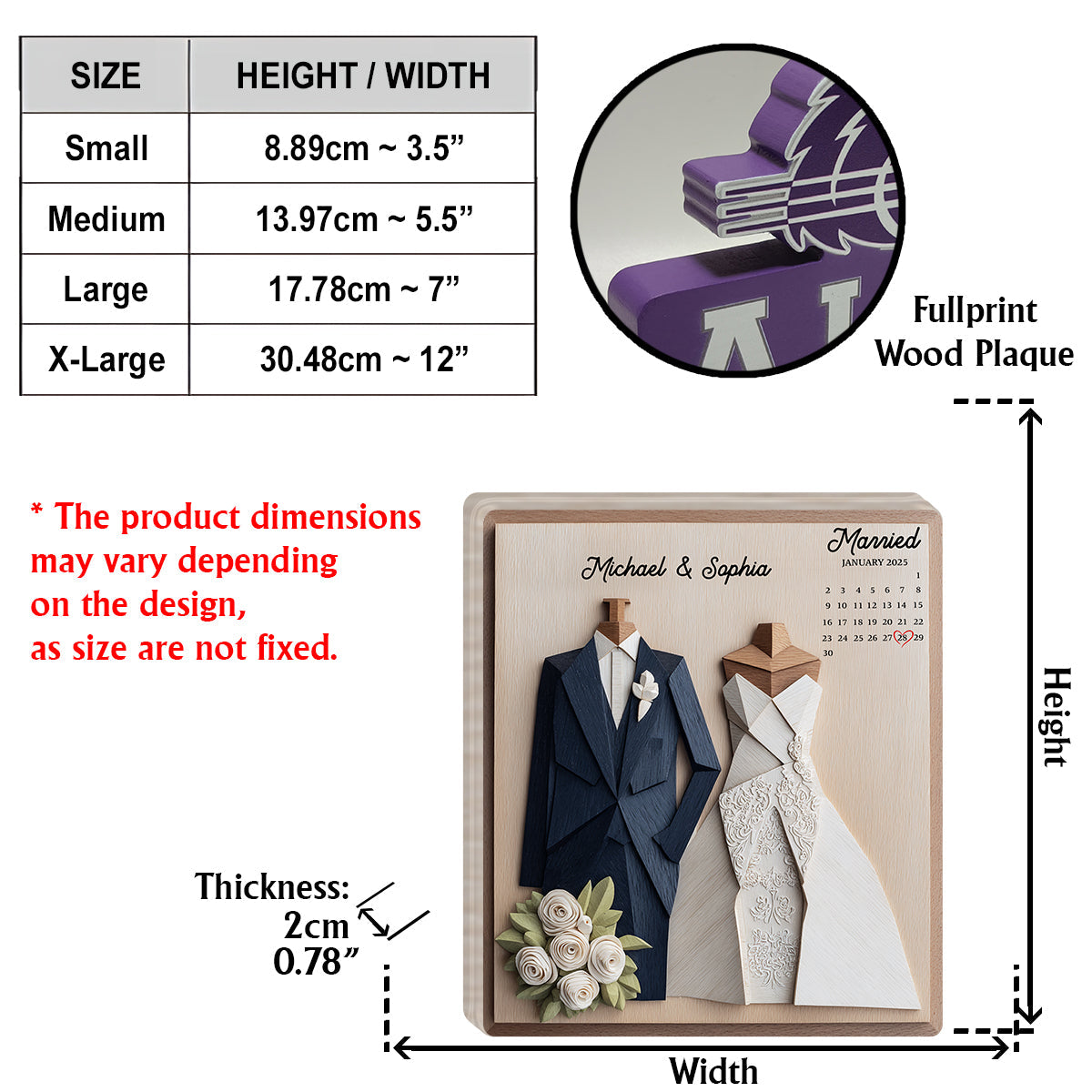 Personalisierter Jubiläumskalender – Individuell gestaltete Holzplakette für Paare