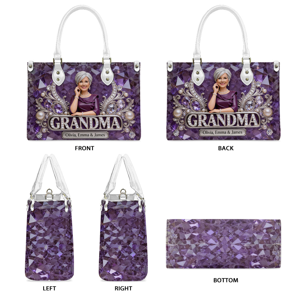 Custom Any Photo Gift For Mom/Grandma - Personalized Mother Leather Handbag