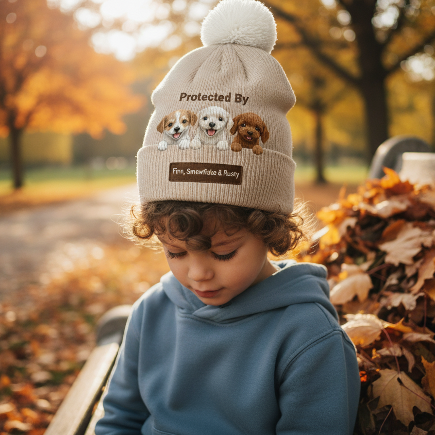 Von pelzigen Freunden geliebt und beschützt – personalisierte Hundemütze