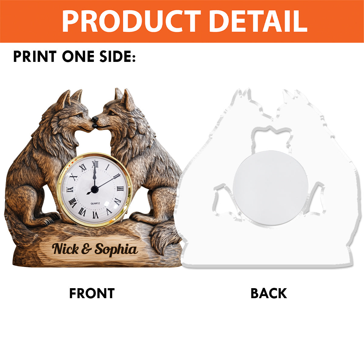 Geschenk zum Jahrestag: Wolf Forever Yours – Personalisierte Acryl-Uhrplakette für Paare