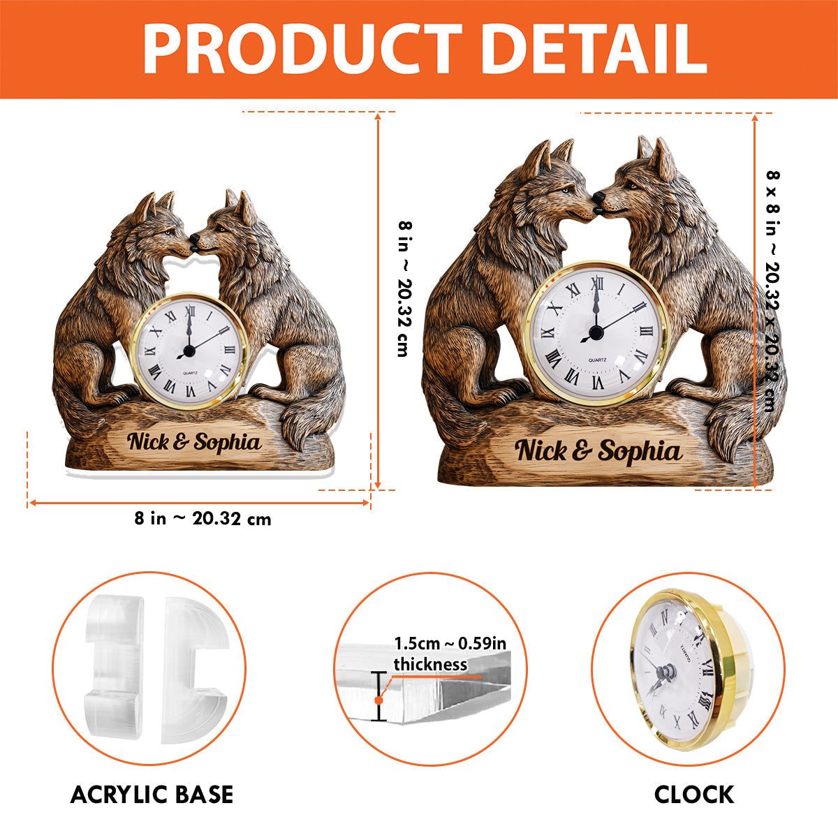 Geschenk zum Jahrestag: Wolf Forever Yours – Personalisierte Acryl-Uhrplakette für Paare