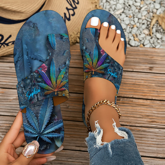 Stoner Chic – Personalisierte Zehenstegsandalen mit Weed-Motiv