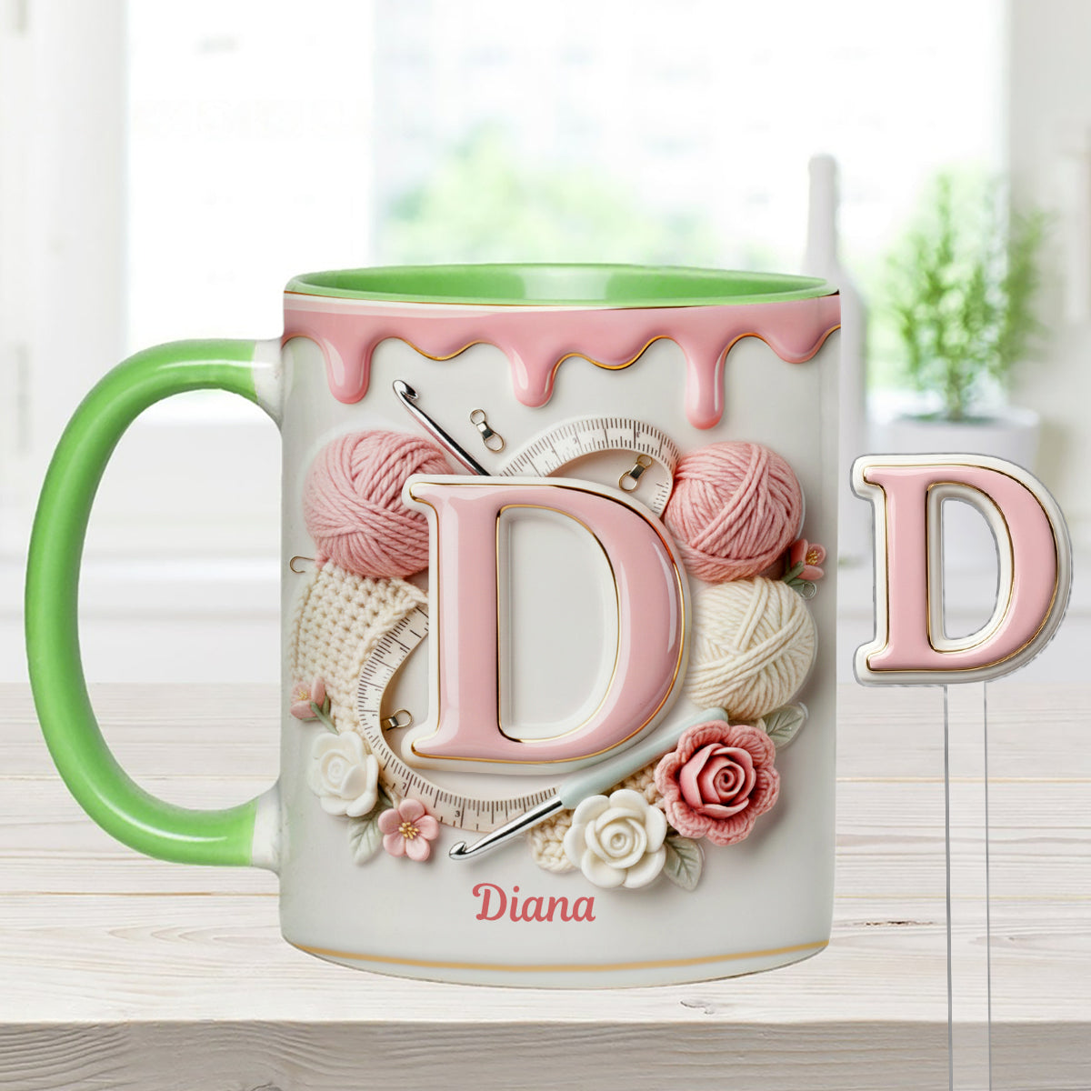 Love Crochet – Personalisierte Häkelset-Tasse mit Acryl-Rührstäbchen