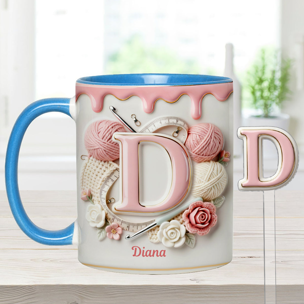 Love Crochet – Personalisierte Häkelset-Tasse mit Acryl-Rührstäbchen