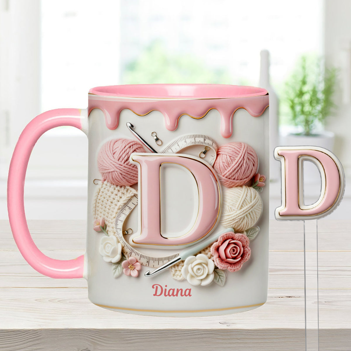 Love Crochet – Personalisierte Häkelset-Tasse mit Acryl-Rührstäbchen