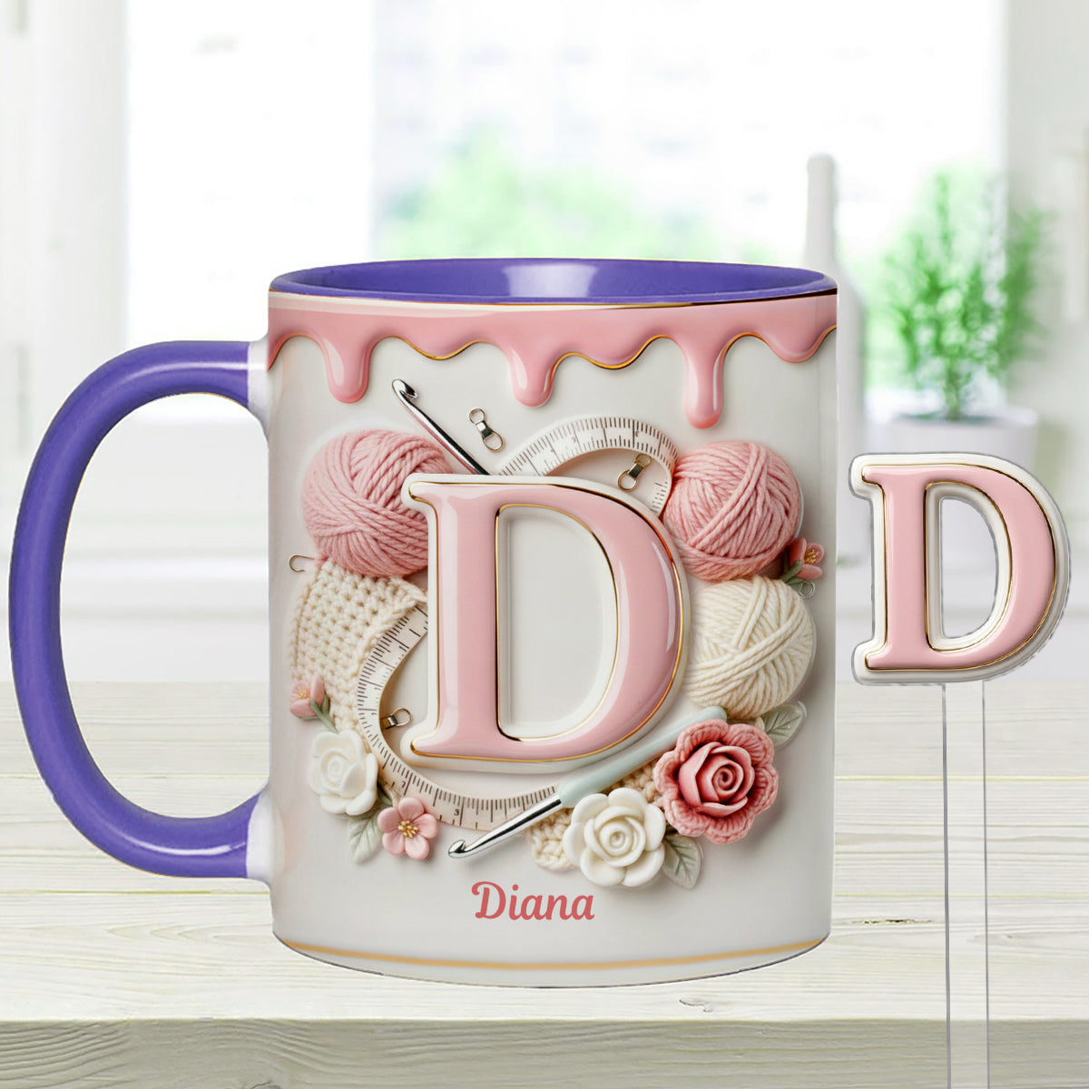 Love Crochet – Personalisierte Häkelset-Tasse mit Acryl-Rührstäbchen
