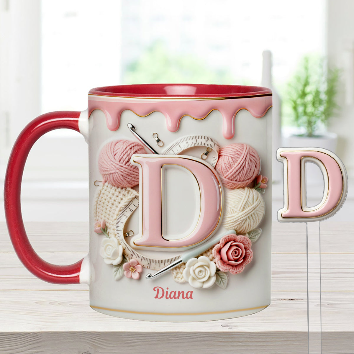 Love Crochet – Personalisierte Häkelset-Tasse mit Acryl-Rührstäbchen