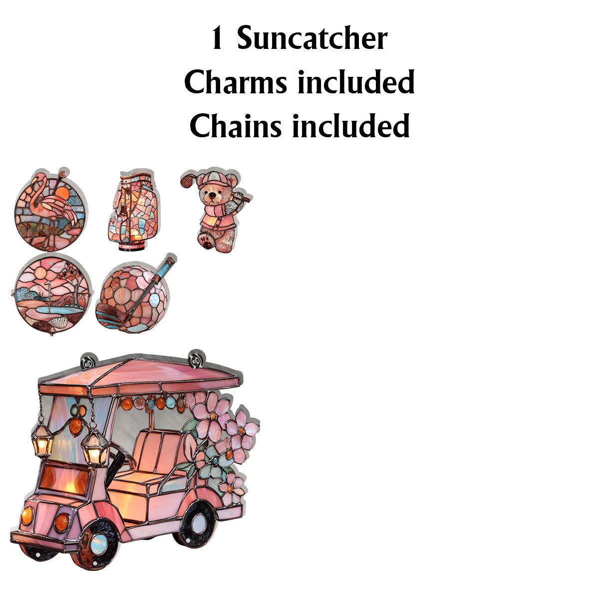 Golfwagen - Personalisierter Golf-Fensterhänger mit Anhängern