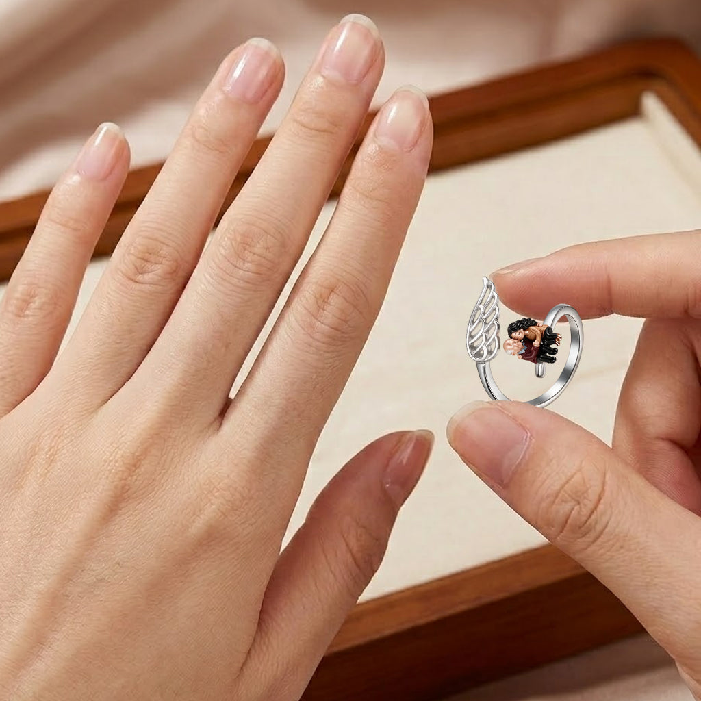 My Angel Is Always With Me - Personalized Memorial Adjustable Shaped Ring