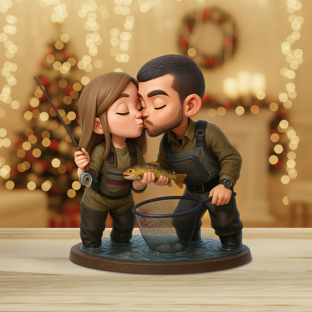 Paar beim Angeln – Personalisierte Acrylplakette in individueller Angelform