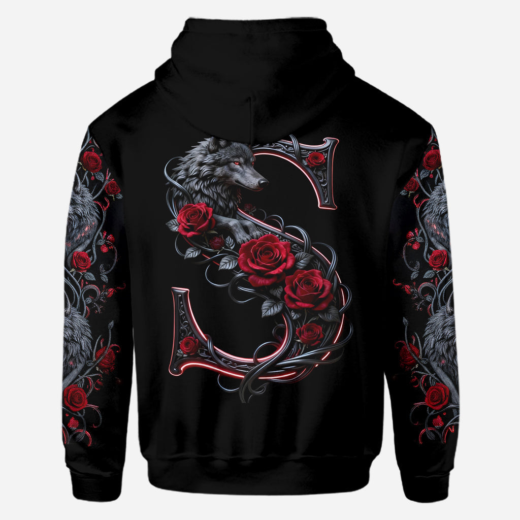 Wolf And Roses, Initial Customize - Personalized Wolf All Over Shirt