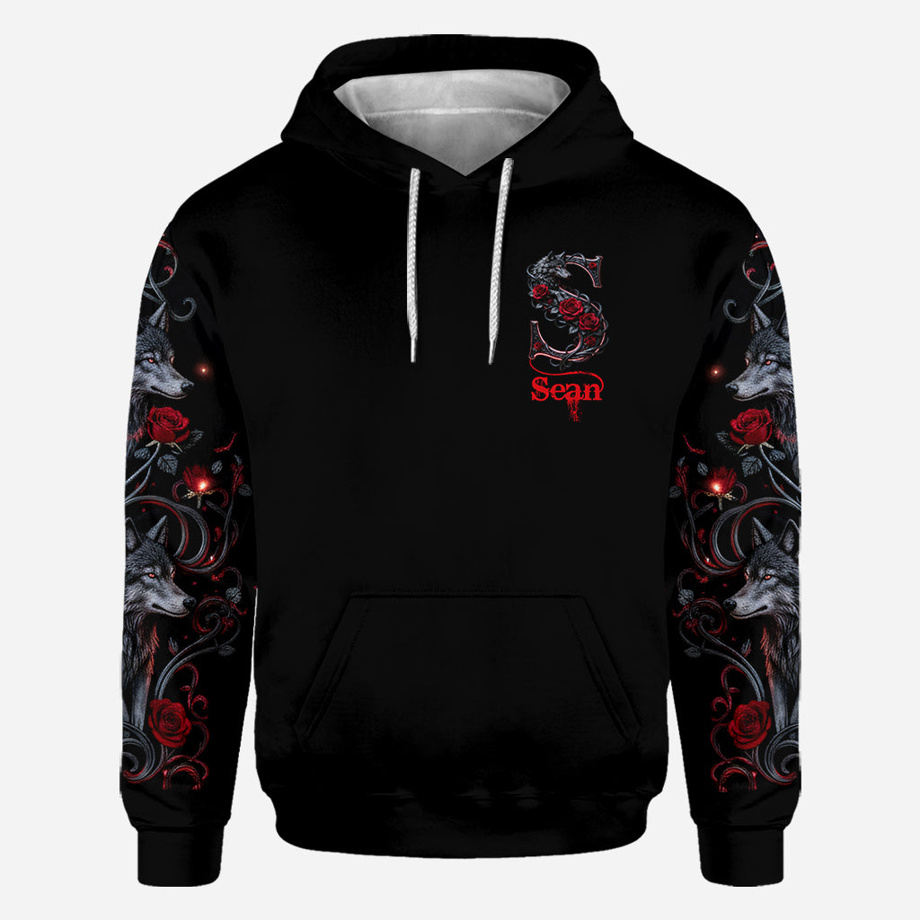 Wolf And Roses, Initial Customize - Personalized Wolf All Over Shirt