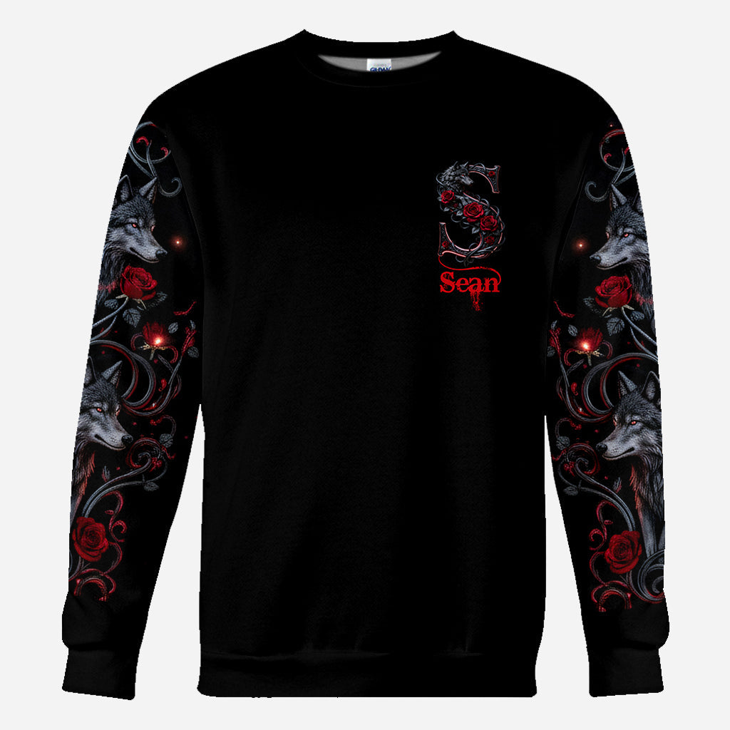 Wolf And Roses, Initial Customize - Personalized Wolf All Over Shirt