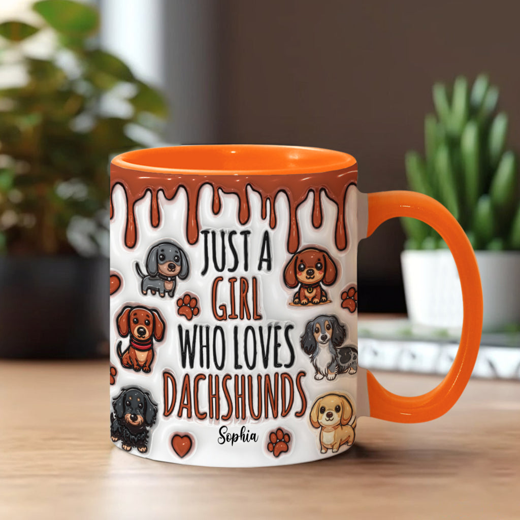 Einfach ein Mädchen, das Dackel liebt – personalisierte Tasse mit Dackelmotiv