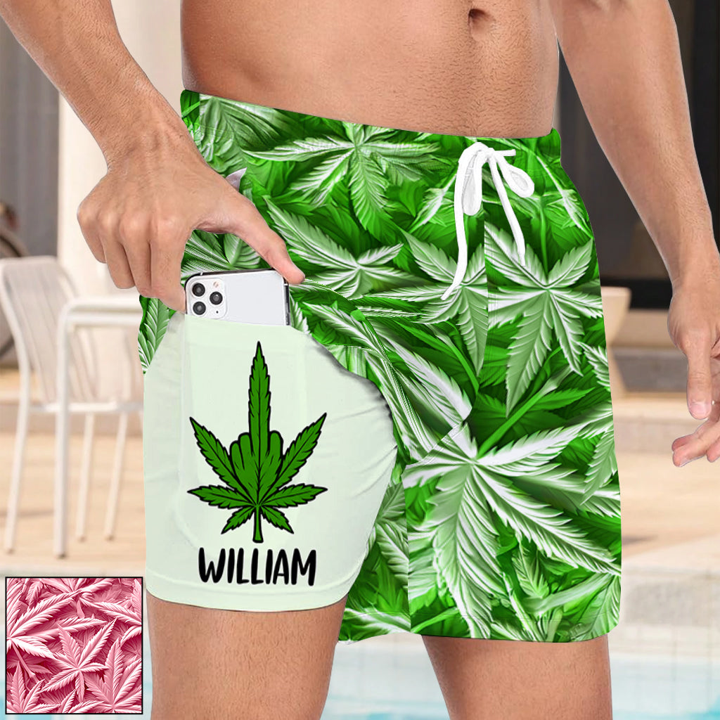 Green Summer – Personalisierte Badehose mit Cannabis-Motiv und Innenfutter