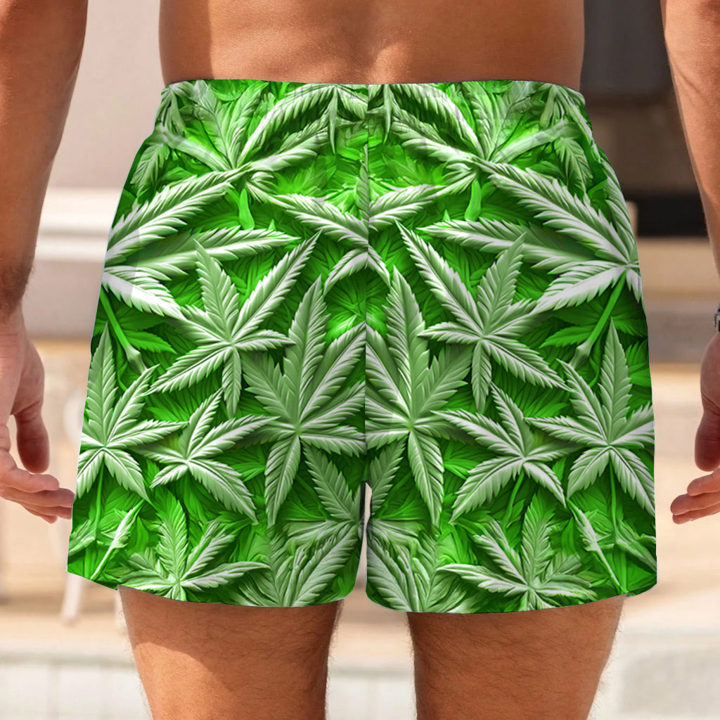 Green Summer – Personalisierte Badehose mit Cannabis-Motiv und Innenfutter