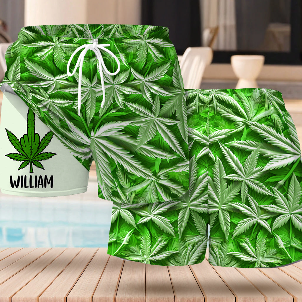 Green Summer – Personalisierte Badehose mit Cannabis-Motiv und Innenfutter