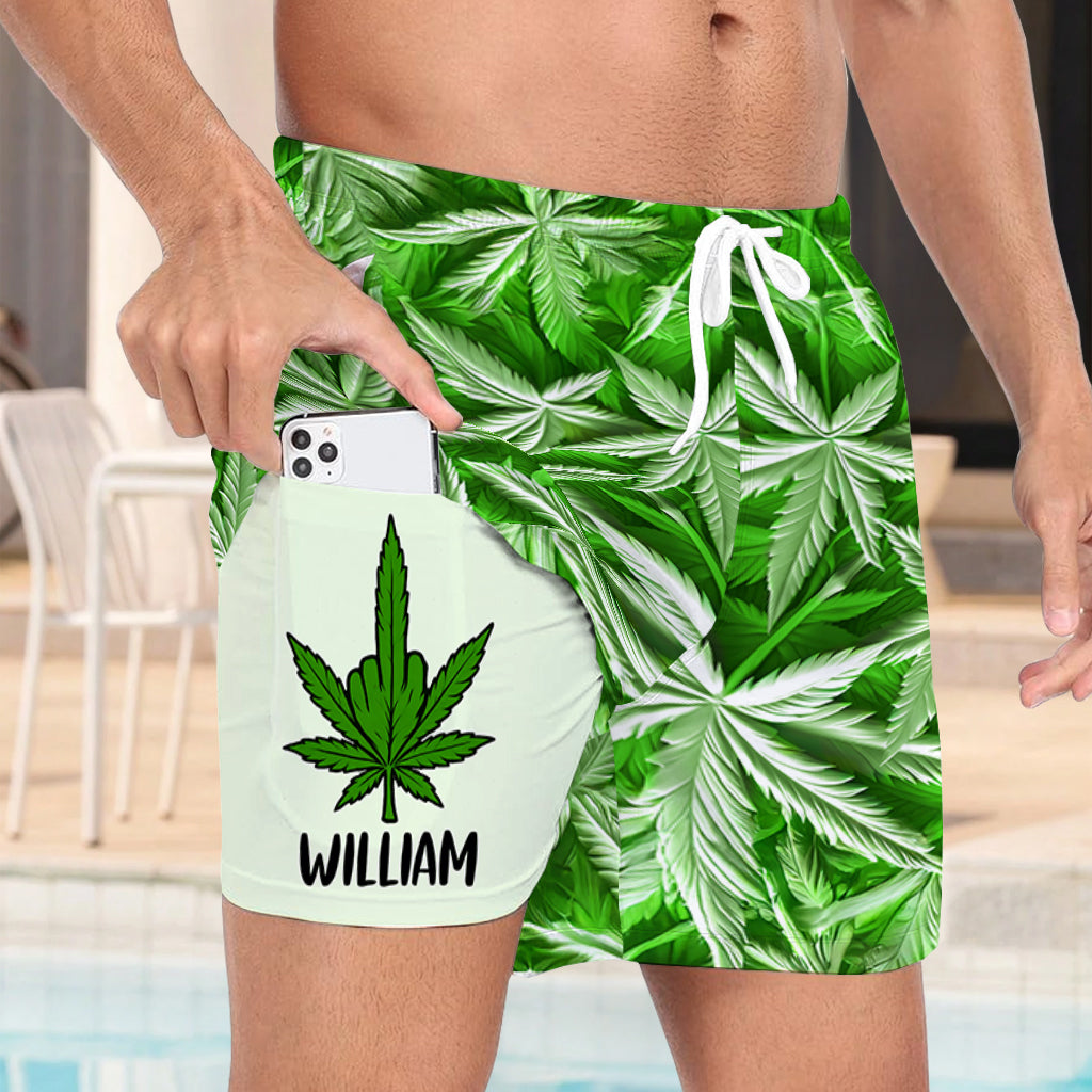 Green Summer – Personalisierte Badehose mit Cannabis-Motiv und Innenfutter