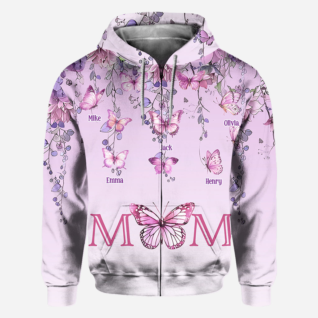 Mutter und Kinder Schmetterling - Personalisiertes Mutter-Shirt mit Allover-Print