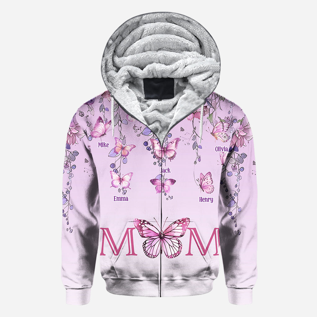 Mutter und Kinder Schmetterling - Personalisiertes Mutter-Shirt mit Allover-Print