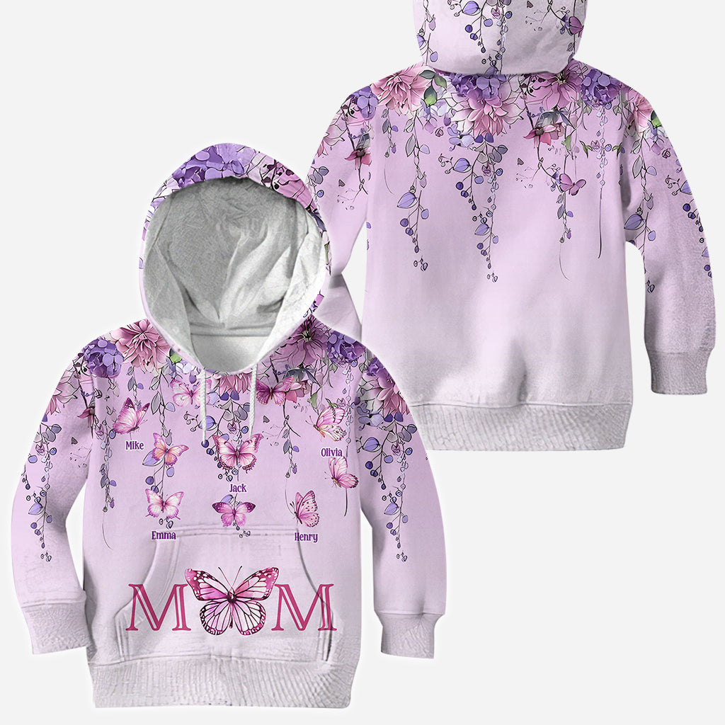 Mutter und Kinder Schmetterling - Personalisiertes Mutter-Shirt mit Allover-Print