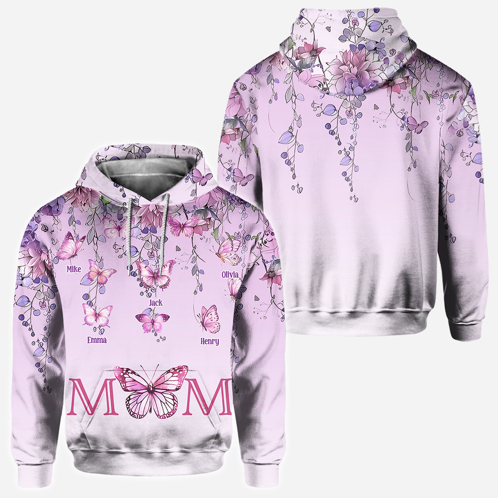 Mutter und Kinder Schmetterling - Personalisiertes Mutter-Shirt mit Allover-Print