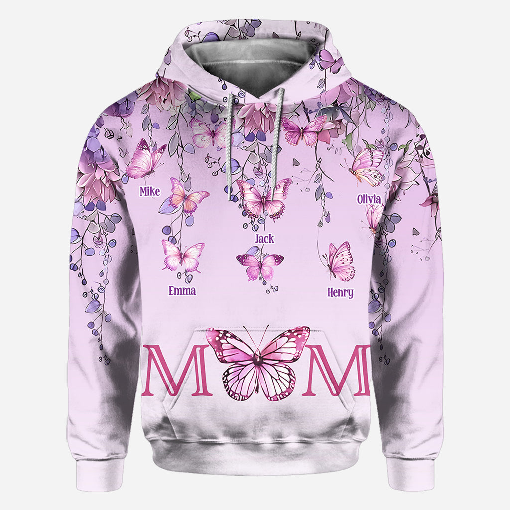 Mutter und Kinder Schmetterling - Personalisiertes Mutter-Shirt mit Allover-Print