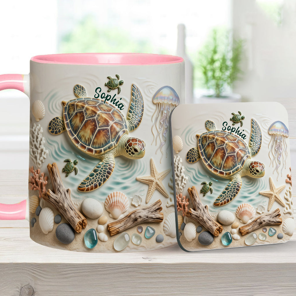 Love Turtles - Personalized Turtle Accent Mug & Coaster