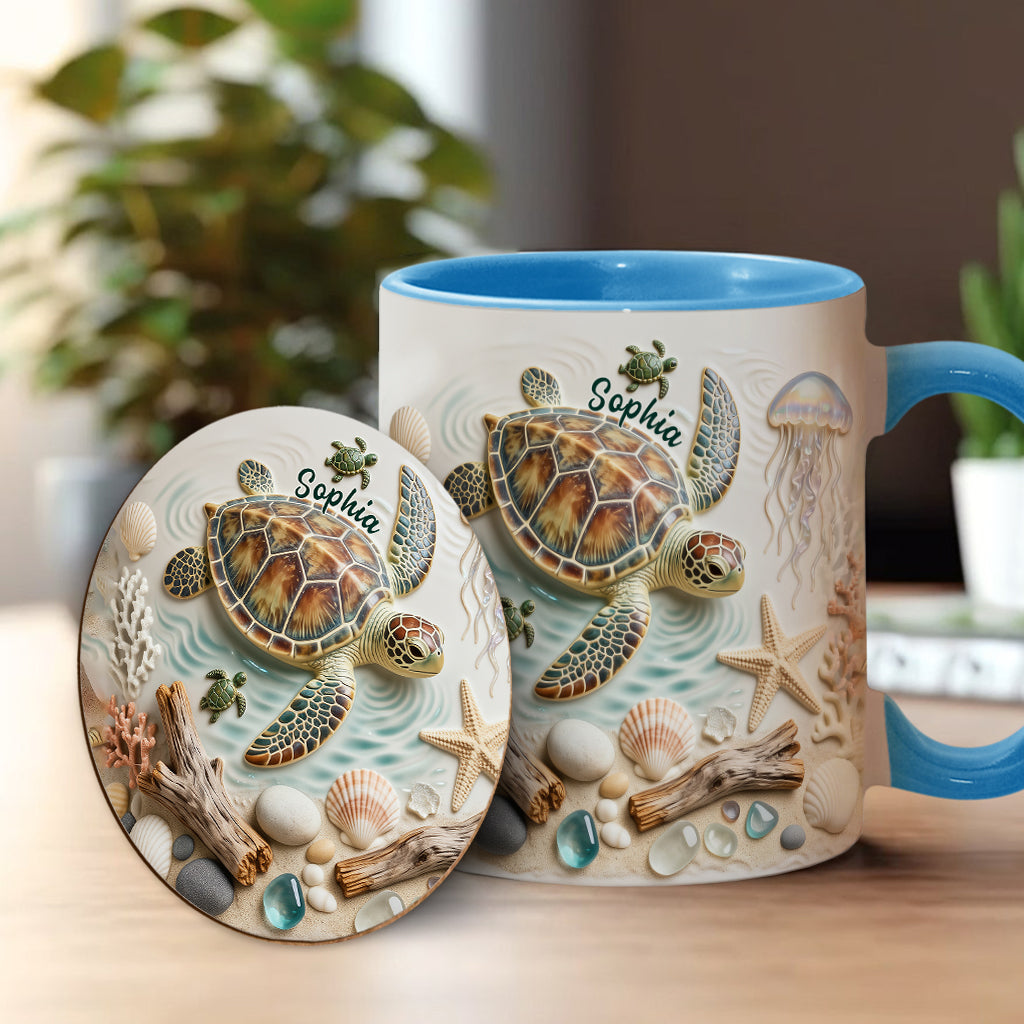 Love Turtles - Personalized Turtle Accent Mug & Coaster