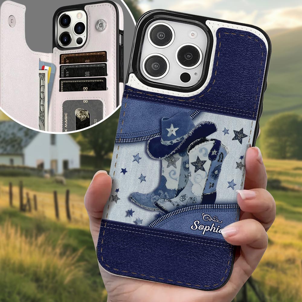 Cowgirl Boots - Personalized Cowgirl Foldable Wallet Phone Case