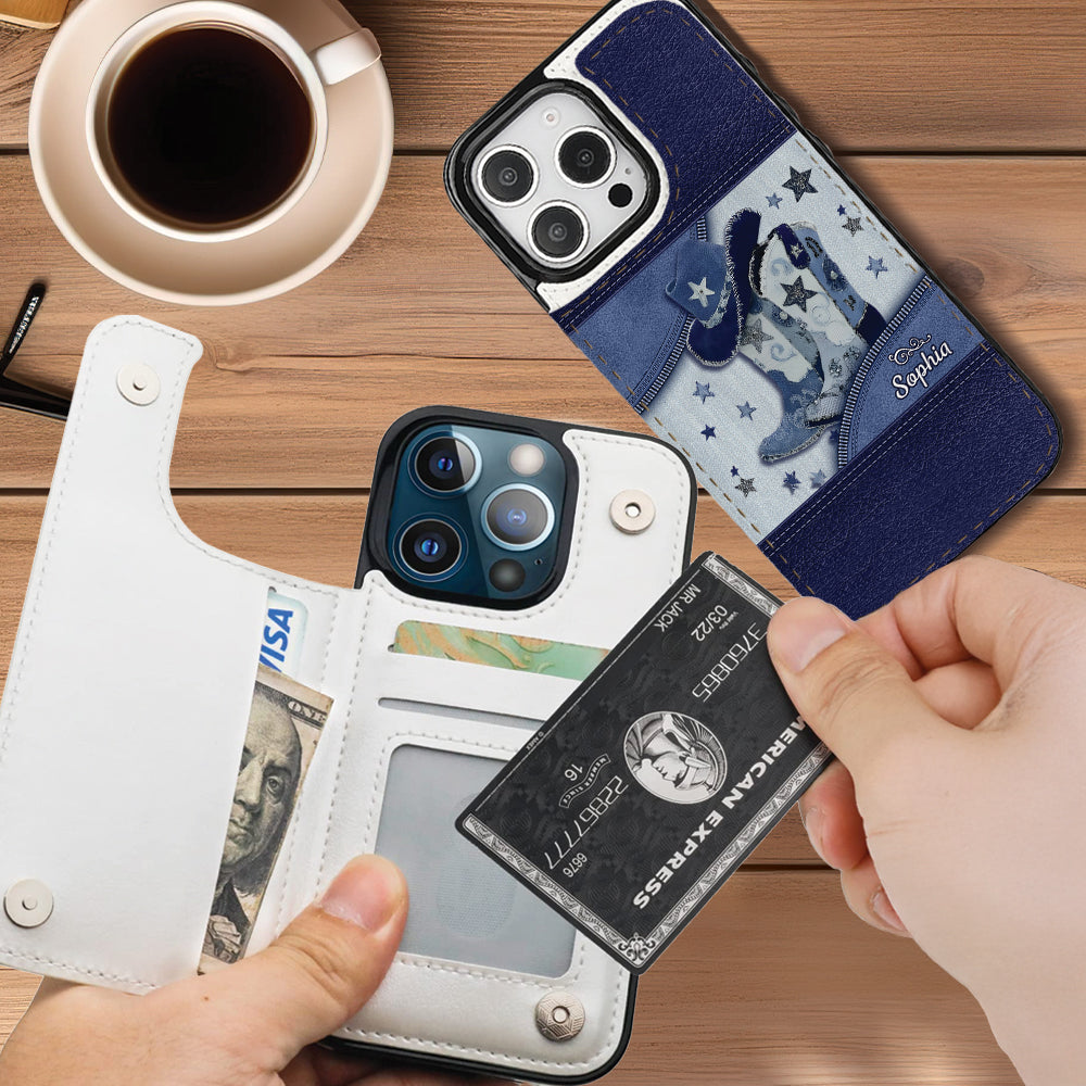 Cowgirl Boots - Personalized Cowgirl Foldable Wallet Phone Case