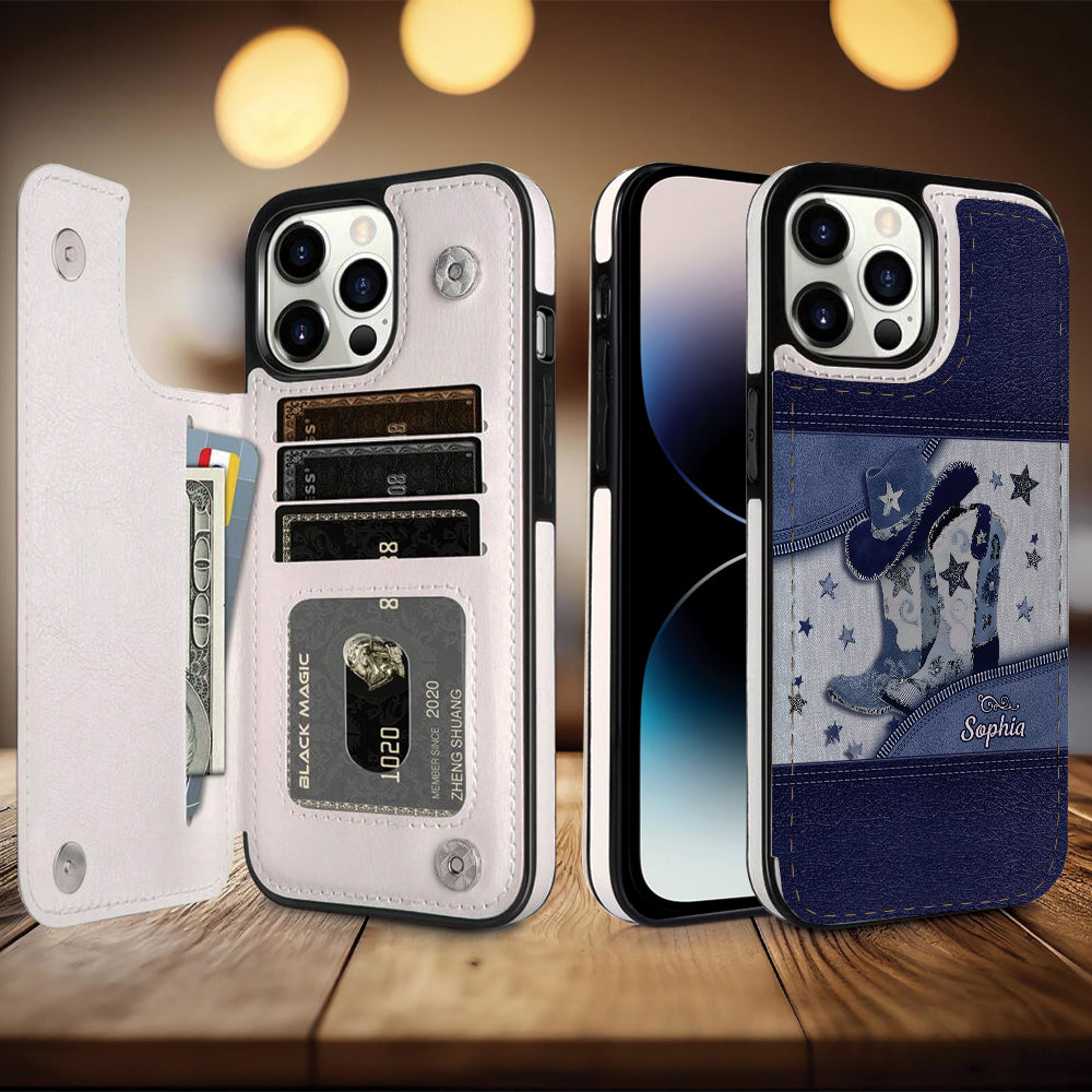 Cowgirl Boots - Personalized Cowgirl Foldable Wallet Phone Case