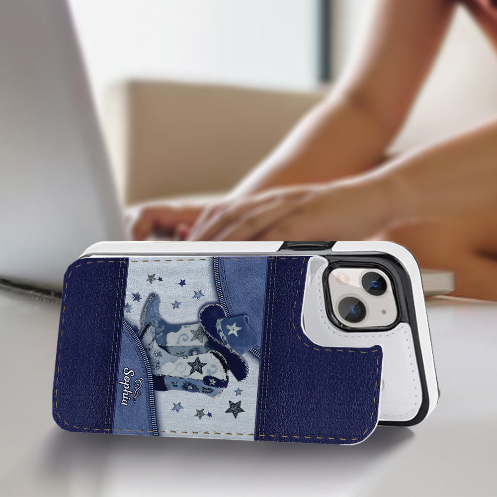 Cowgirl Boots - Personalized Cowgirl Foldable Wallet Phone Case