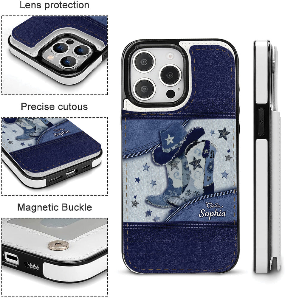 Cowgirl Boots - Personalized Cowgirl Foldable Wallet Phone Case
