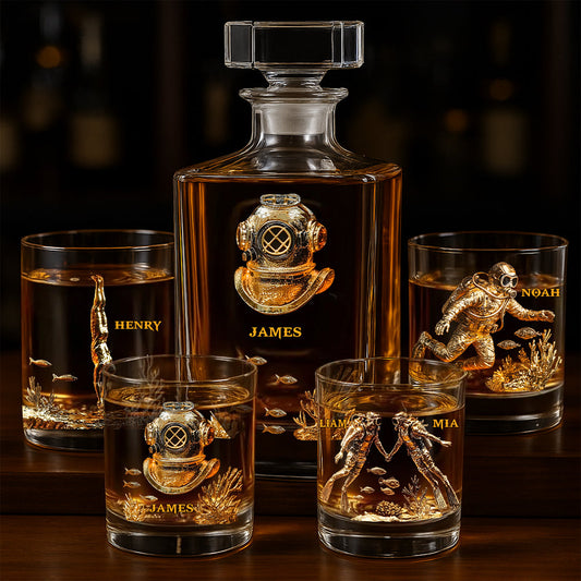 Geschenkidee für Tauchbegeisterte – Personalisiertes Whisky-Dekanter-Set zum Thema Tauchen
