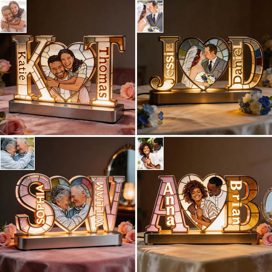 Personalisierte Acryl LED Nachtlicht - Foto, Initialen und Herz