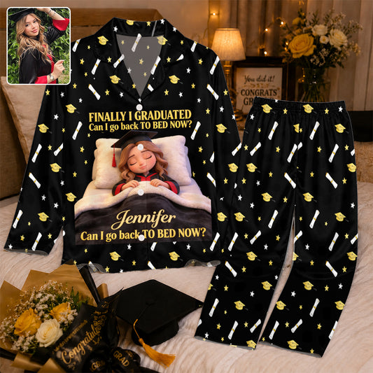 Kann ich jetzt ins Bett gehen - Personalisierte Abschlussknopf-Pyjamas