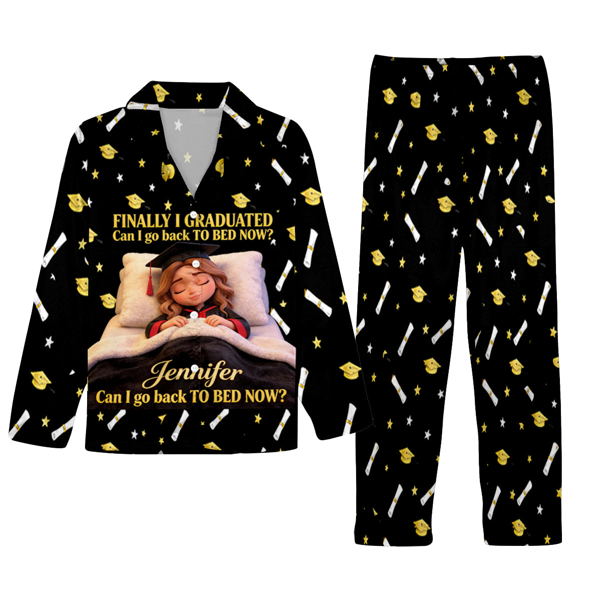Kann ich jetzt ins Bett gehen - Personalisierte Abschlussknopf-Pyjamas