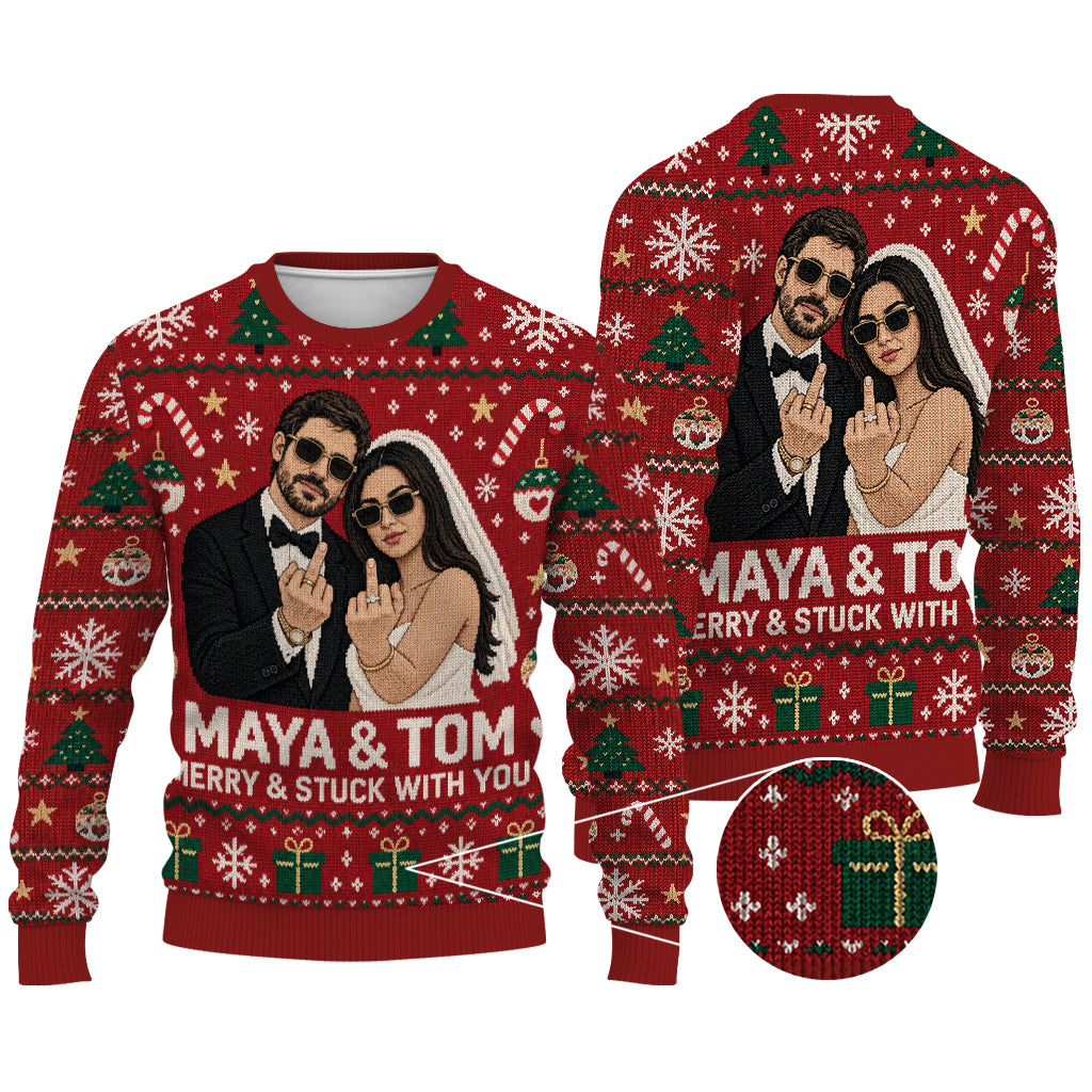 Funny Couple Christmas Ugly Sweater - Personalized Couple Ugly Sweater