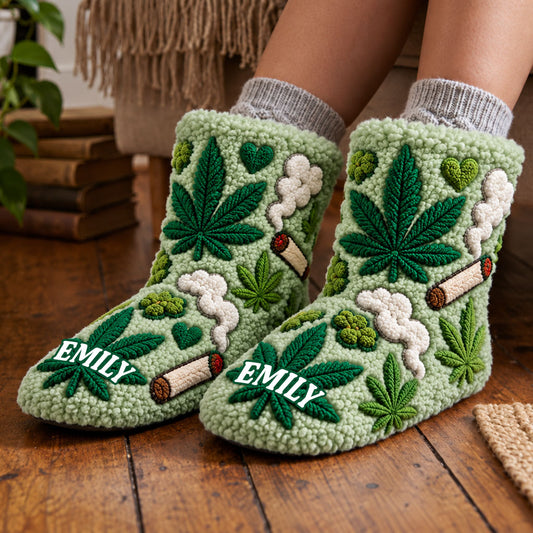 Stoner Geschenk - Personalisierte Weed Kunstfell Hausschuhe