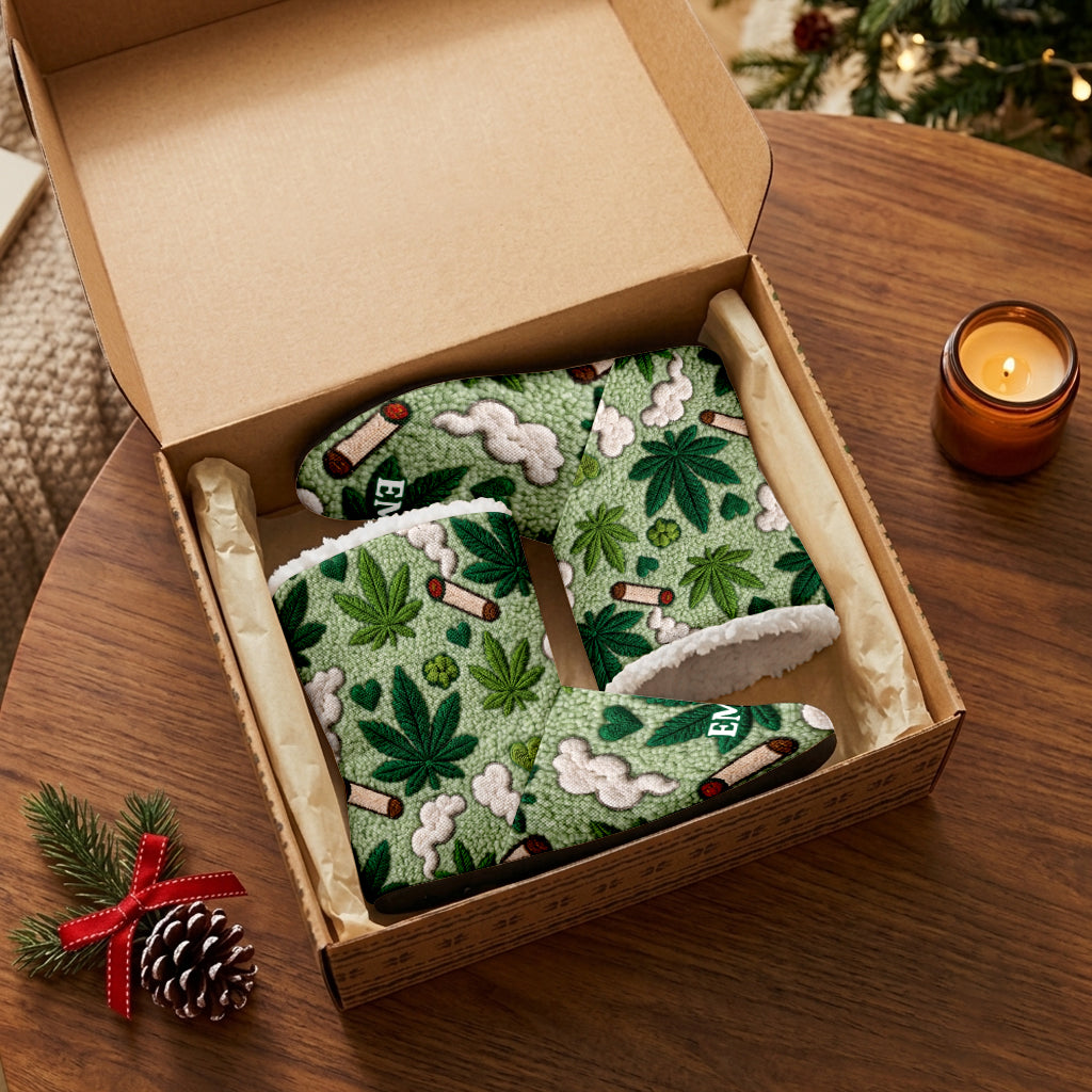 Stoner Gift - Personalized Weed Faux Fur Boot Slippers