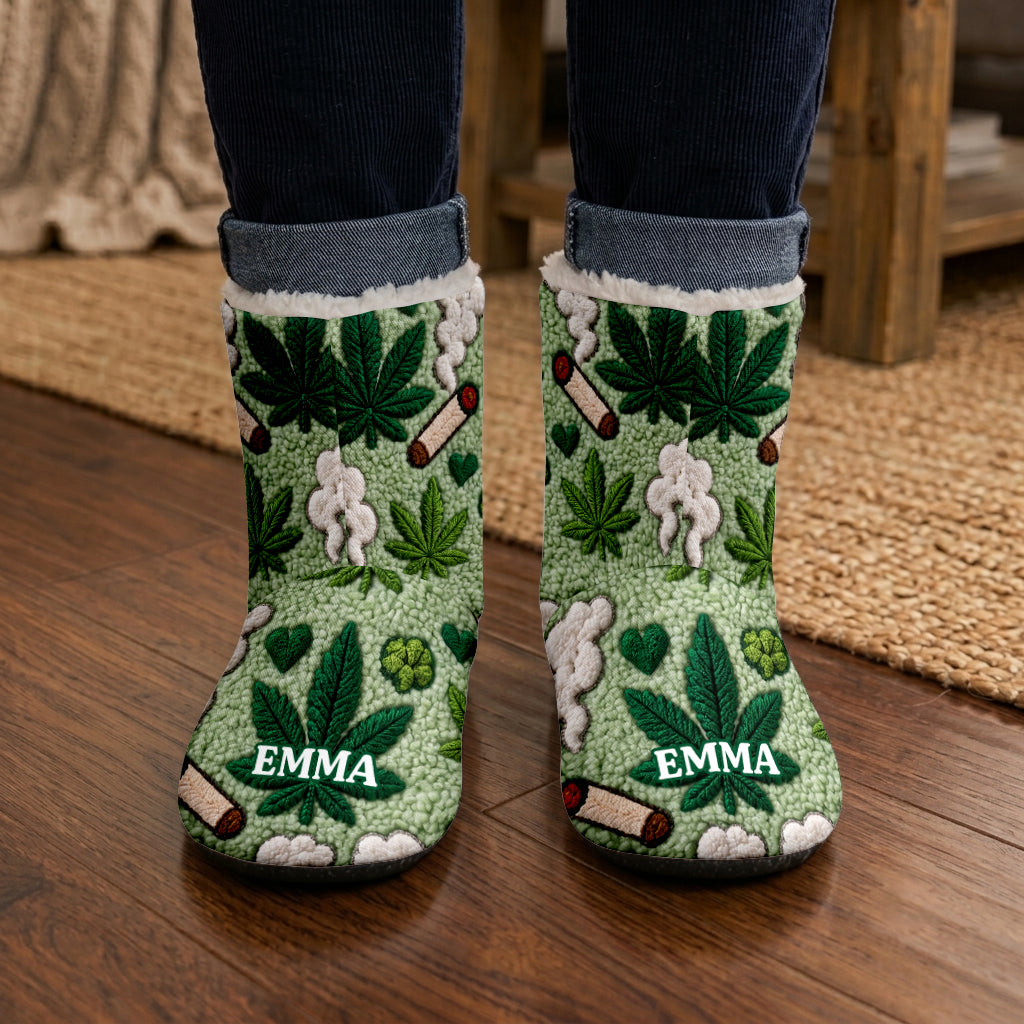 Stoner Gift - Personalized Weed Faux Fur Boot Slippers