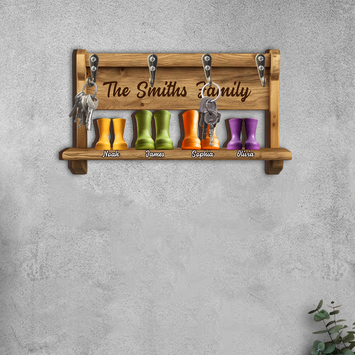 Lustiger Schlüsselanhänger für die Familie, personalisierter Schlüsselanhänger in individueller Familienform mit Gummistiefelmotiv