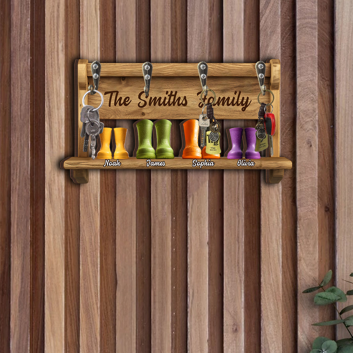 Lustiger Schlüsselanhänger für die Familie, personalisierter Schlüsselanhänger in individueller Familienform mit Gummistiefelmotiv