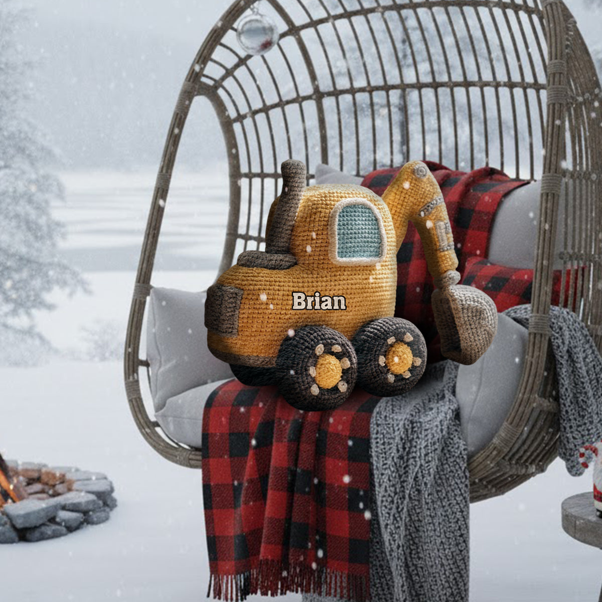Baumaschinen-Kissen – personalisiertes Kissen in Form von Kinder-Kunstfell